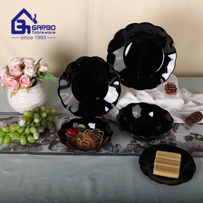 Heat Resistant Multi Sizes 6 7 8 9 10 11 Inch Ruffled Black Opal Glass Food Bowl