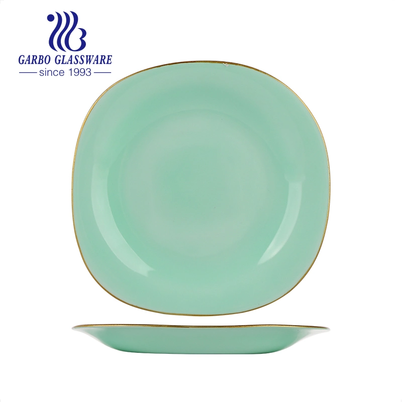 Table Serving New Arrival Opal Glass Plate with Gold Rim New Fashion Dinner Plate 8.5inch Glass Plate Sprayed Color Opal Glass Dinnerware