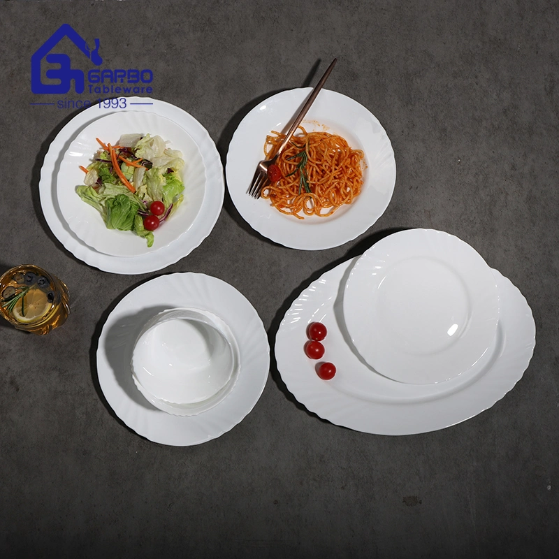 Regular White Opal Glass Food Dish Multi Sizes Plain Flat Plates