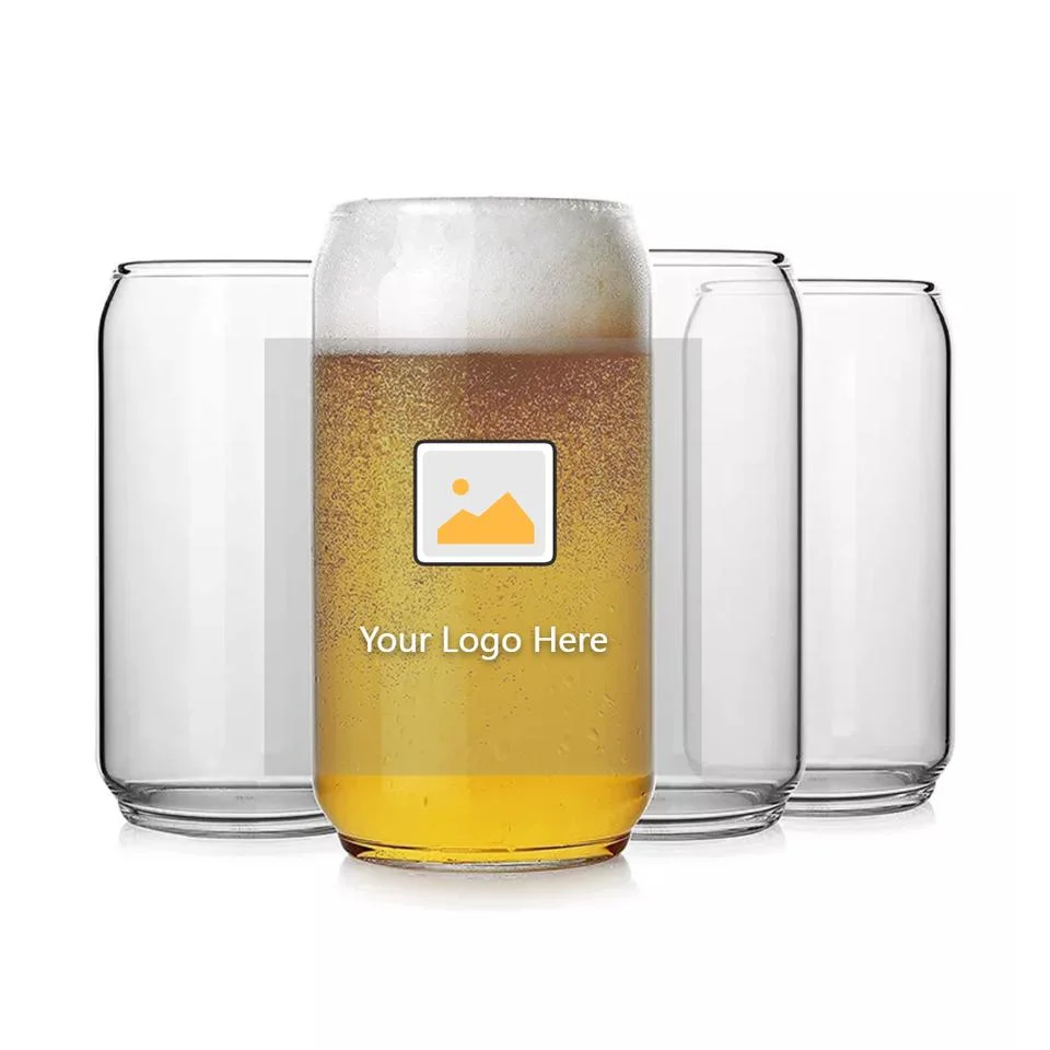 Customized Reusable Clear Glass Beer Can Shaped Tumbler Sublimation with Bamboo Lid Straw Custom Tea Cup Clear Glass Milk Coffee Cups for Cool Water