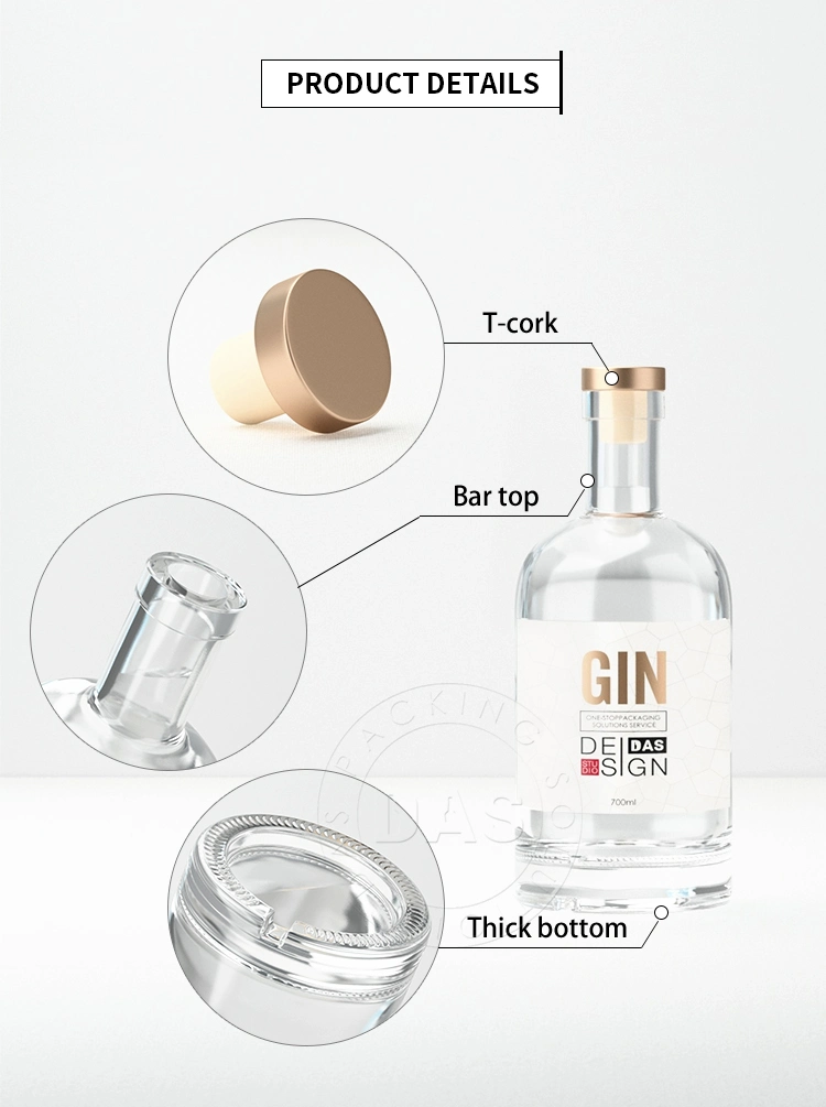 700ml 750ml 1000ml Clear Black Nordic Round Empty Rum Whisky Spirit Gin Vodka Glass Liquor Bottle with Cork Cap 100ml 200ml 375ml 500ml