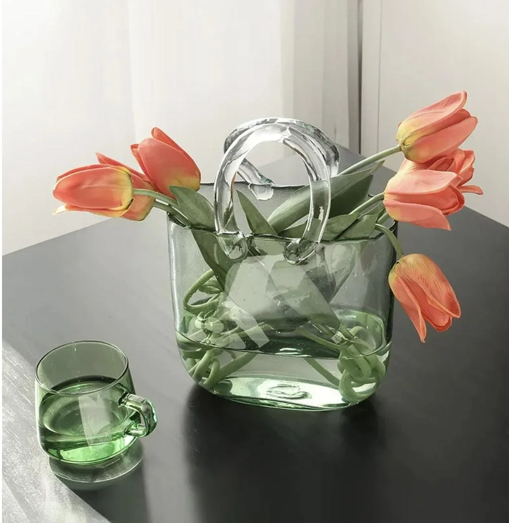 Creative Handbag Hand Flower Basket Glass Vase Transparent Hydroponic Flower Vase