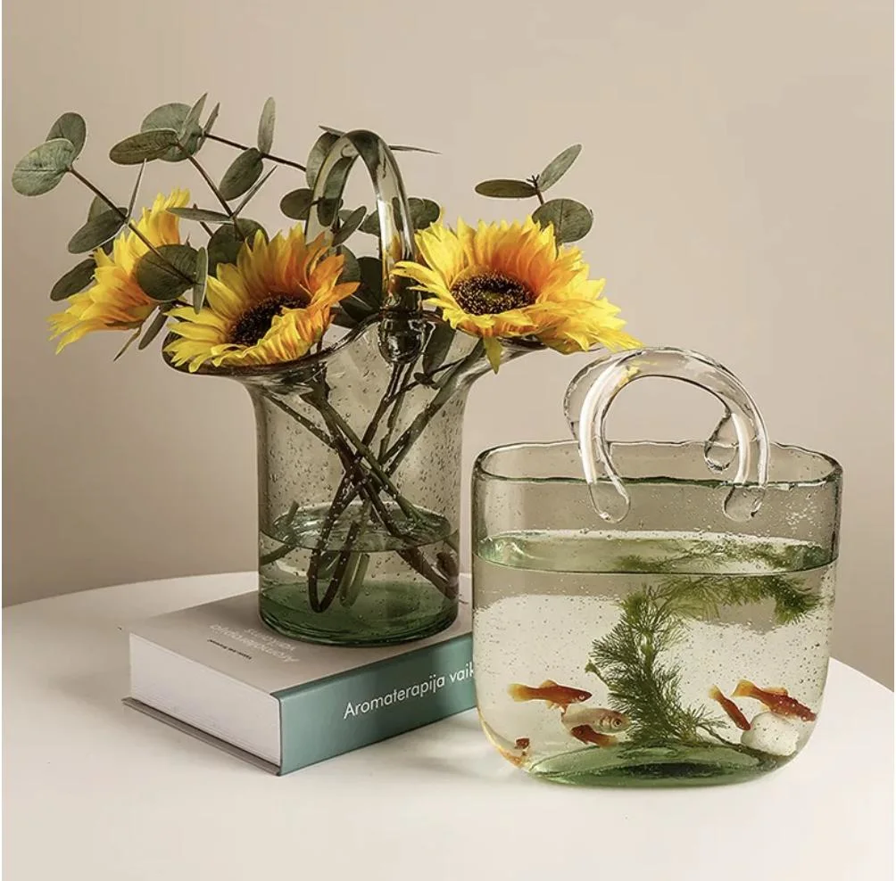 Creative Handbag Hand Flower Basket Glass Vase Transparent Hydroponic Flower Vase