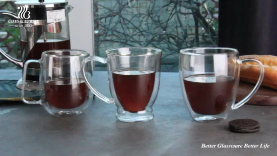 コーヒーと紅茶用のさまざまなサイズの耐熱二重壁ホウケイ酸ガラスカップ