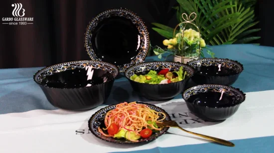 9 インチの花の形黒オパリンガラスサービングプレートホット販売ガラス食器 OEM デザイン家庭用サービングプレートインドホット販売食品サービングプレート