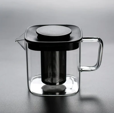 新デザイン耐熱透明ガラスティーポットステンレス鋼注入器シリコーン蓋コーヒーポット茶葉ハーブポット