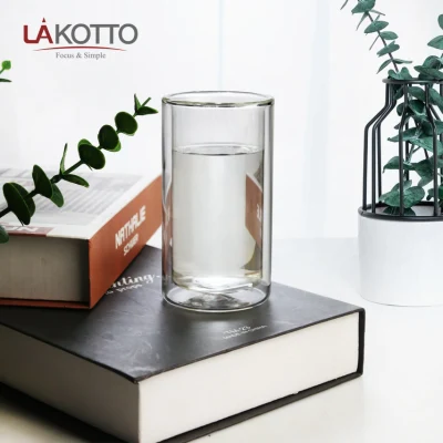 熱い販売 Lakotto 二重壁ガラス マグカップ、お茶を飲むためのガラス ハンドル付き